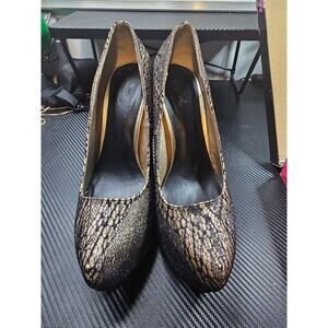 QUPID Champagne Glitter Stiletto High Heels Platform Shoes Size 9